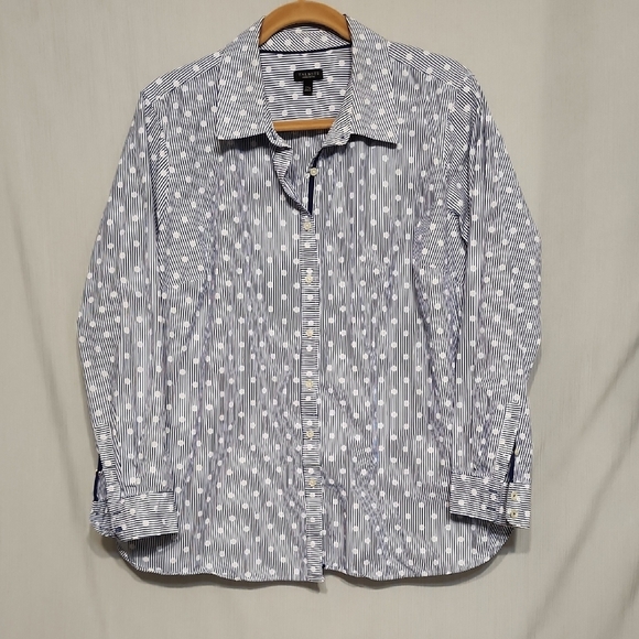 Talbots Blue and White Polka Dot Striped Shirt 2X Petite - Picture 1 of 8